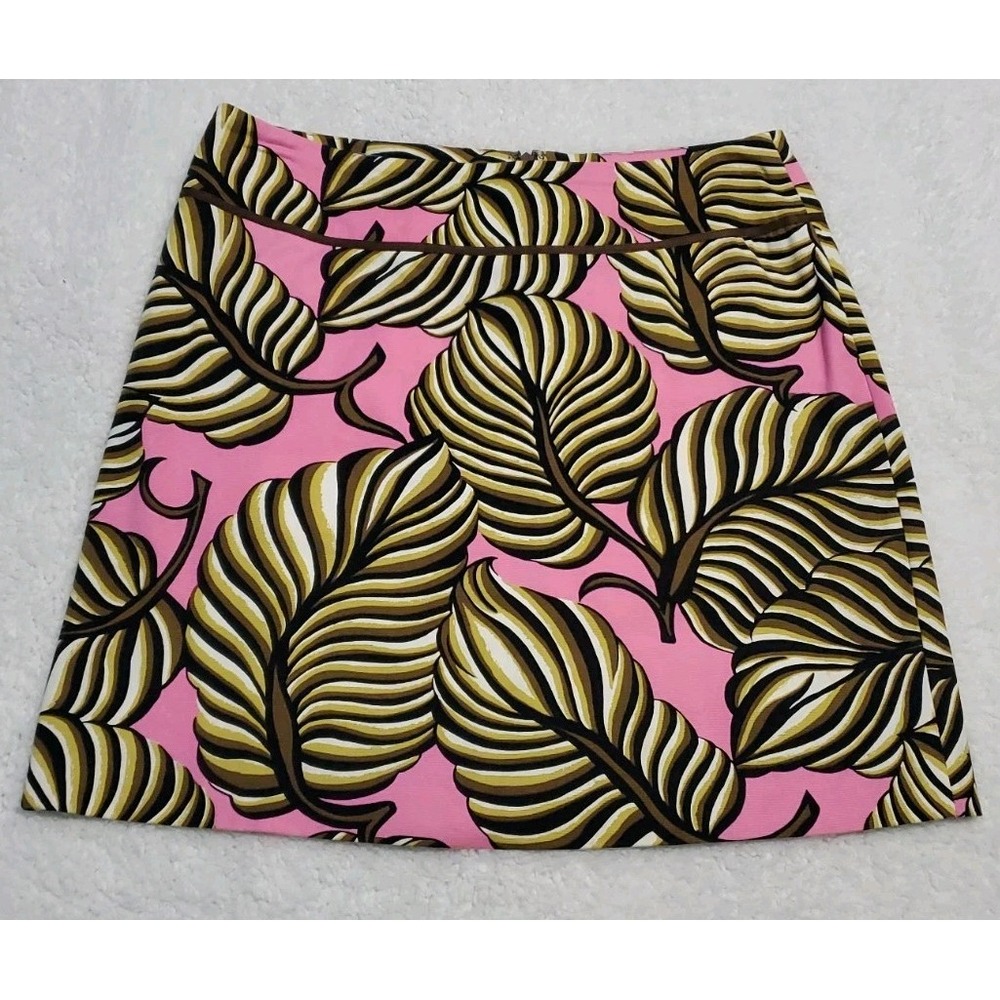ITW By Claude Brown Tropical Leaf Print A-line Mini Skirt Sz 8